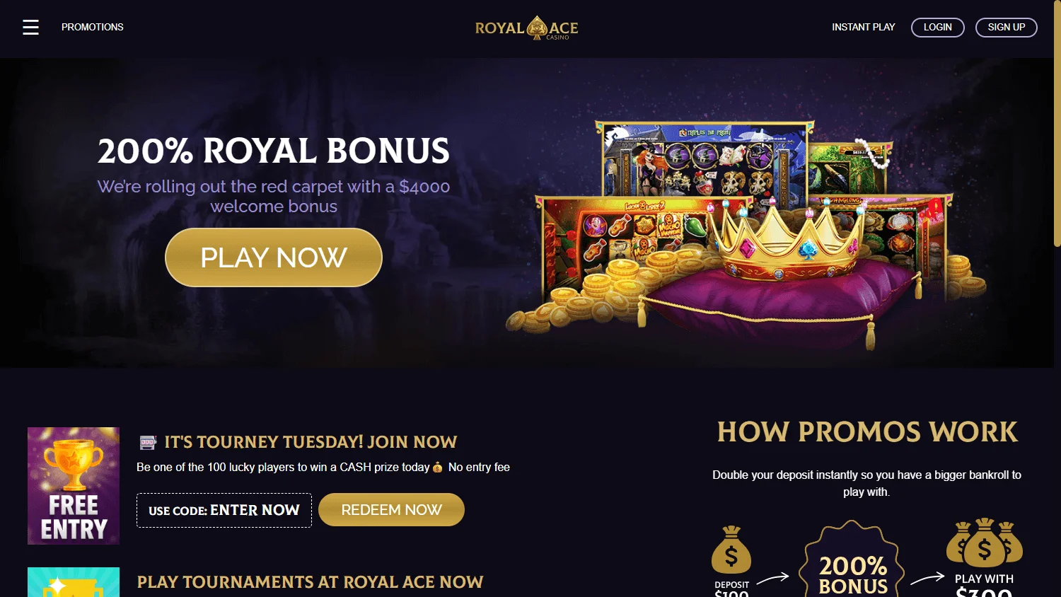 Royal Ace Casino desktop promotions area
